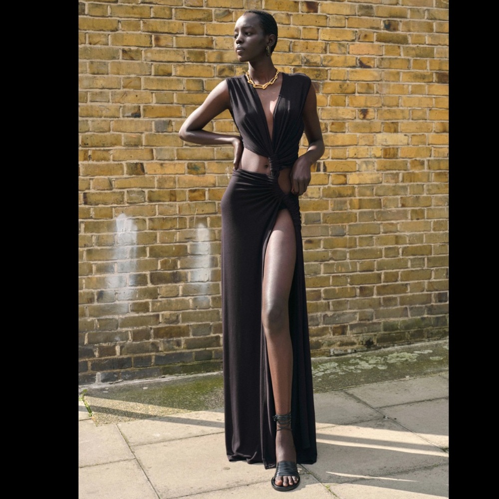 #10 Sid Neigum Blue Ruched Plunge Gown NWT